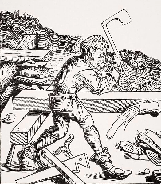 Companion Carpenter. 19Th Century Reproduction Of 15Th Century Woodcut From Chronique De Nuremberg