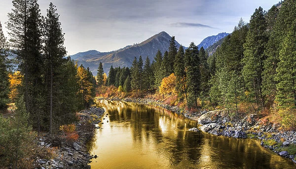 Composite Entitled River Of Gold Taken From A Bridge Over The Icicle River; Leavenworth Washington United States Of America