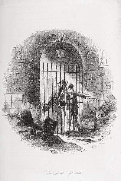 Consecrated Gound. Illustration By Phiz (Hablot Knight Browne) 1815-1882. From The Book Bleak House By Charles Dickens. Published London 1853