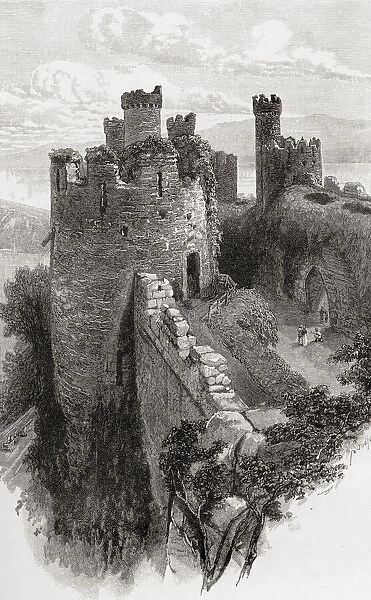 Conwy Castle, Conwy, Wales. The Bakehouse tower, seen here in 1880 before recontruction repairs began. From Welsh Pictures, published 1880