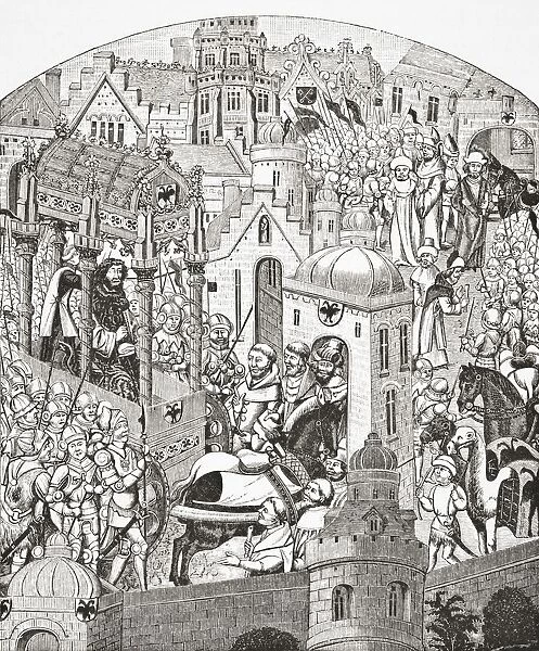 Coronation Of Charlemagne In The City Of Jerusalem. Charlemagne, Carolus Magnus Or Karolus Magnus, Charles The Great, 742 - 814, King Of The Franks. From Science And Literature In The Middle Ages By Paul Lacroix Published London 1878