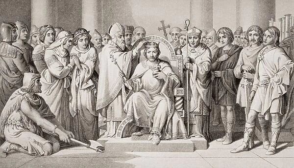 Coronation Of Harold King Of The Anglo-Saxons. A. D. 1066. Harold Ii King Of England C. 1020-1066. Engraved By W. Ridgeway After D. Maclise. From The Book 'Illustrations Of English And Scottish History'Volume 1