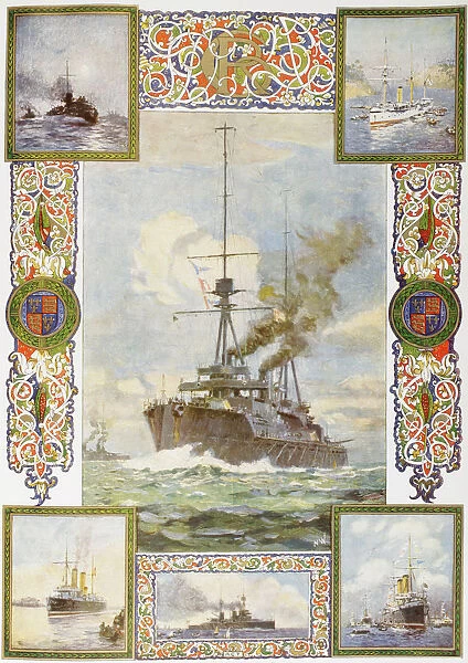 The Coronation Year Super Dreadnought Neptune And Vessels King George V Has Commanded. From Top Left Clockwise, Torpedo Boat No. 79, Gun Boat Thrush, The Cruiser Crescent, Battle Cruiser Indomitable And The Cruiser Melampus. From The Illustrated London News, 1910