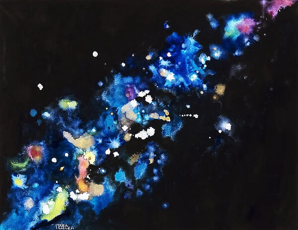 Cosmic Sparks, Abstract Of Sparks And Darkness (Watercolor Painting)