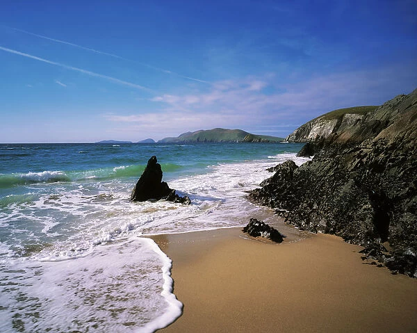 Coumeenoole Beach, Slea Head, Dingle Peninsula, Co Kerry, Ireland; Blasket Islands In The Distance
