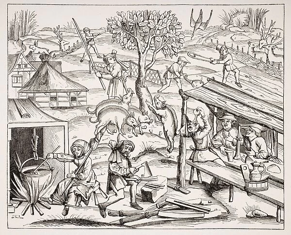 Country Life. 19Th Century Reproduction Of Woodcut In Folio Edition Of Virgil Published In Lyons 1517