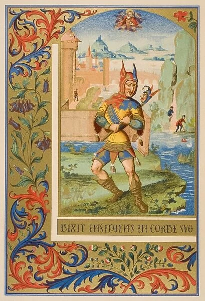 A Court Fool Of The 15Th Century. 19Th Century Reproduction Of Miniature From A Medieval Manuscript