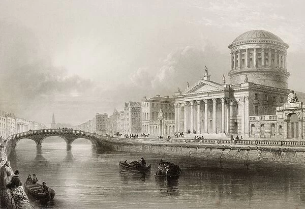 The Four Courts, Dublin, Ireland. Drawn By W. H. Bartlett, Engraved By E. J. Roberts. From 'The Scenery And Antiquities Of Ireland'By N. P. Willis And J. Stirling Coyne. Illustrated From Drawings By W. H. Bartlett. Published London C. 1841