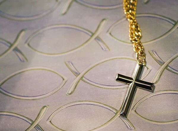 Cross Necklace On Fish Symbol Background