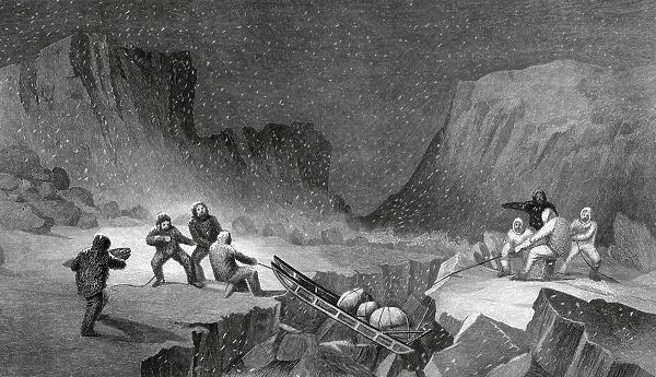 Crossing The Ice Belt At Coffee Gorge From Arctic Explorations In The Years 1853, 54, 55 By American Explorer Doctor Elisha Kent Kane 1820 To 1857 Volume 1 Published In Philadelphia By Childs And Peterson 1856 Engraved By R. Hinshlewood After A Work By J. Hamilton From A Sketch By Doctor Kane