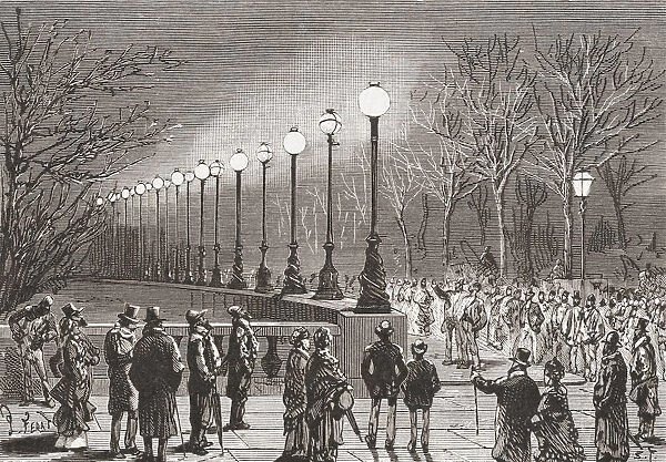 Crowds Admiring The Electric Lights On Victoria Docks, London, England In The 19th Century. From El Museo Popular, Published 1887