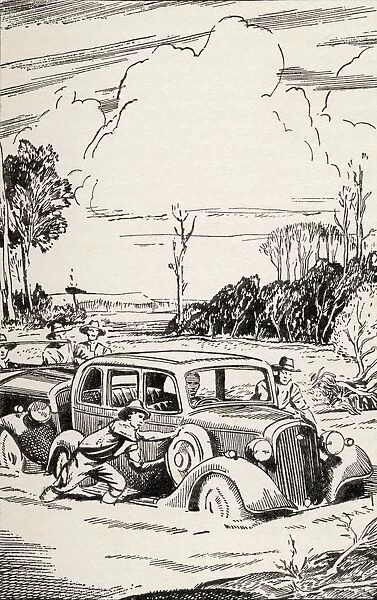 There Was A Crucial Moment When The Sucking Bog Clutched At The Wheel Of The First Car. From The Book Buffalo Jim By William Hatfield Published Circa 1930 s