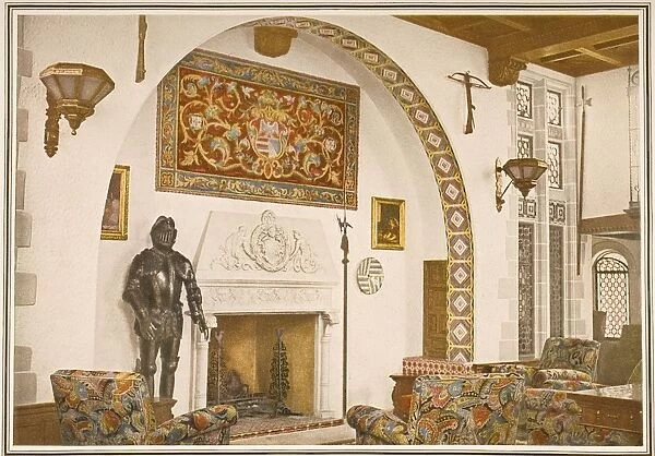Cunard Line Promotional Brochure For The Rms Carinthia Circa 1926-1930. Fireplace With 12 Feet High Arch In El Greco Smoking Room