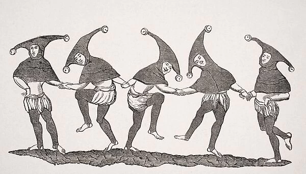 Dance Of Fools. 19Th Century Reproduction From Miniature In 13Th Century Manuscript