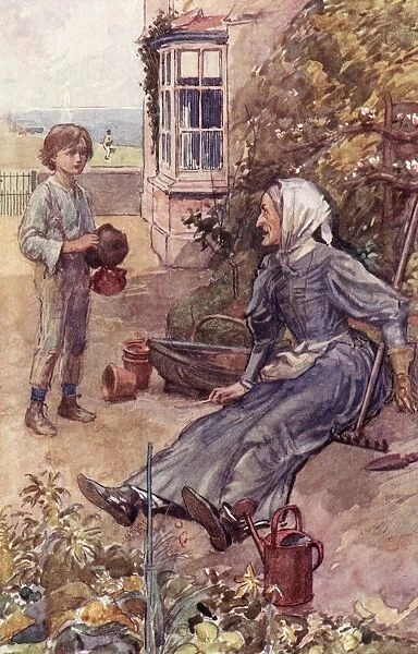 David And His Great Aunt. Frontispiece By William Rainey From The Book David Copperfield By Charles Dickens
