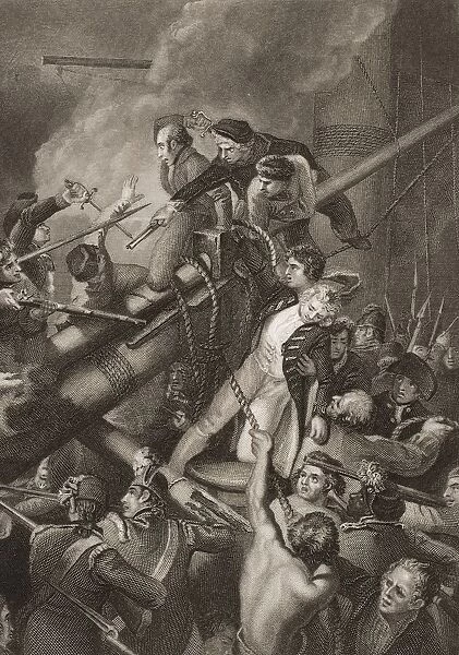 The Death Of Captain Faulknor. Engraved By J. Rogers After Stothard. From Englands Battles By Sea And Land By Lieut Col Williams, The London Printing And Publishing Company Circa 1890S