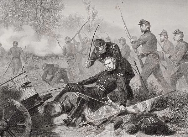 Death Of General Isaac Stevens During Attack On Chantilly Virginia 1862. From Painting By Alonzo Chappel