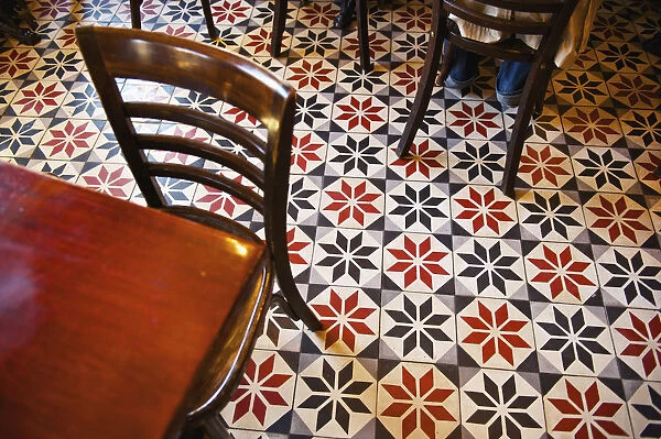 Decorative Black And White Pattern On The Flooring Of A Restaurant; Paris, France