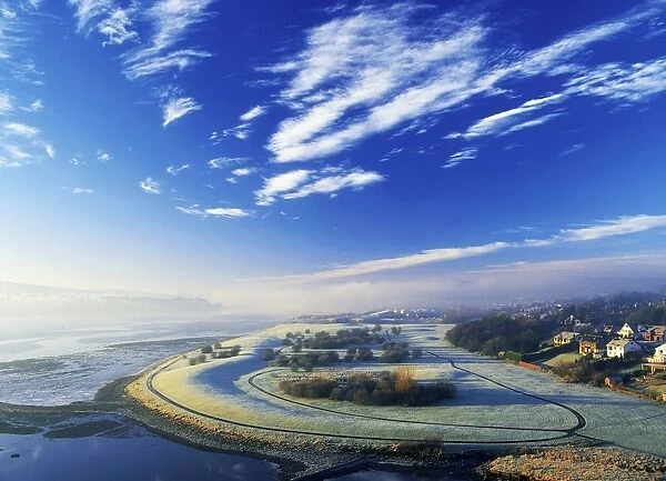 Co Derry, Ireland; High Angle View Of Winter Frost And Fog Over A Landscape