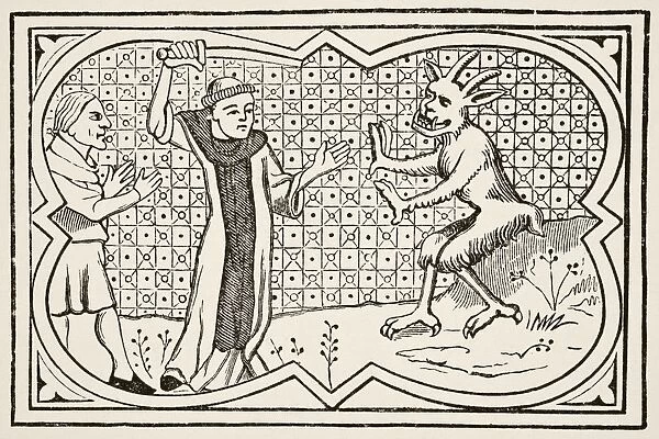The Devil Attempts To Seize A Magician Who Had Formed A Pact With Him But Is Prevented By A Lay Brother. After A Miniature In The 13Th Century Manuscript Chroniques De Saint-Denis. From Science And Literature In The Middle Ages By Paul Lacroix Published London 1878