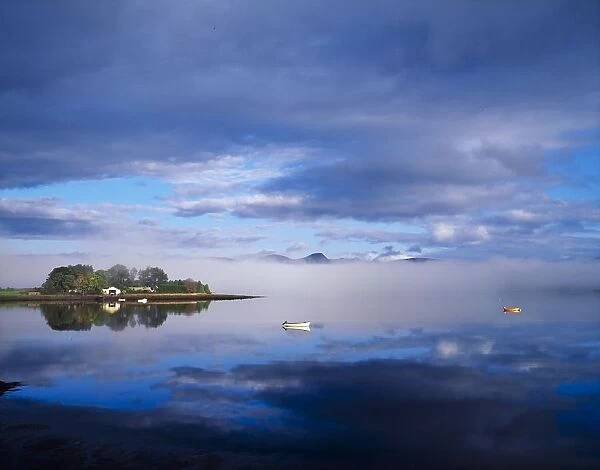 Dinish Island, Kenmare Bay, County Kerry, Ireland; River Scenic With Boats In The Distance
