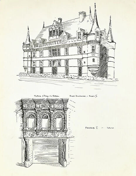 Drawing of Chateau d Azay-la-Rideau, France