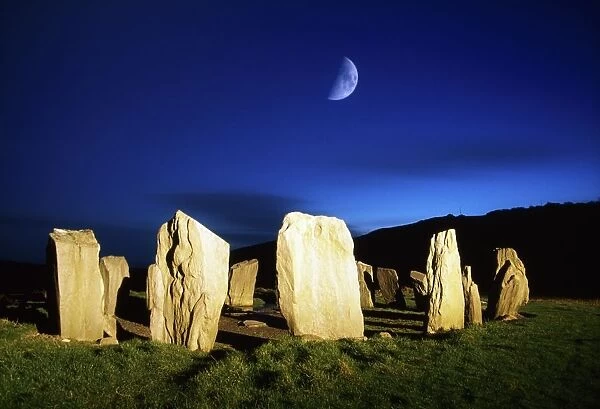 Drombeg, County Cork, Ireland; Moon Over Stone Circle