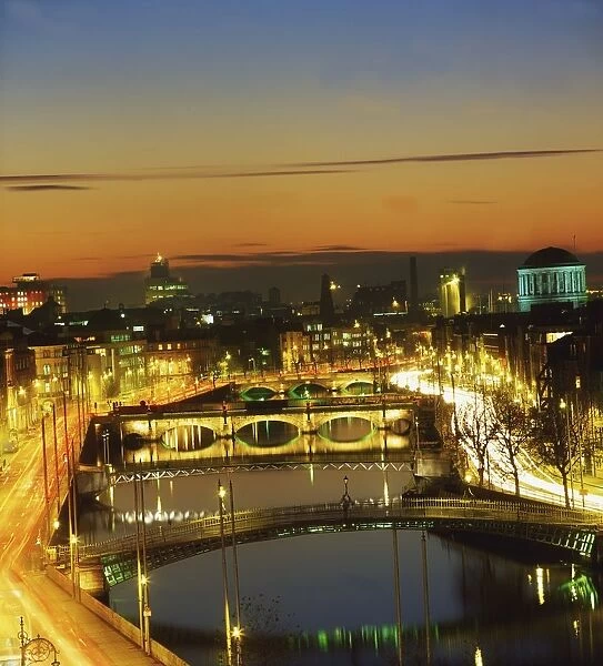 Dublin, Co Dublin, Ireland; View Of The River Liffey At Nighttime