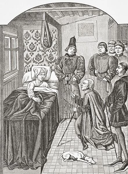 Duke Philip The Good, Whilst Ill, Entrusting The Education Of His Son Charles, Comte De Charolois, To Georges Chastelain, The Poet And Chronicler. After The Miniature From The 15Th Century Manuscript Instruction D un Jeune Prince. From Science And Literature In The Middle Ages By Paul Lacroix Published London 1878