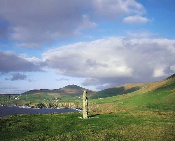 Dunmore Head, Dingle Peninsula, Co Kerry, Ireland; Ogham Stone On A Landscape