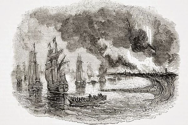 Dutch Fleet In The Medway England Burning Of Sheerness 1667 From Old Englands Worthies By Lord Brougham And Others Published London Circa 1880 s