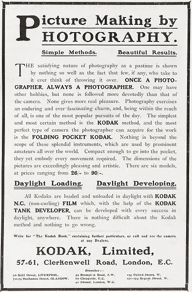 Early 20th Century Advertisement For Photography Using Kodak Camera And Film. From The Mansions Of England In The Olden Time, Published 1906