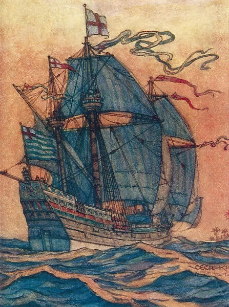 EDITORIAL Sir Francis Drakes ship The Golden Hind. From The Book of Ships, published c. 1920