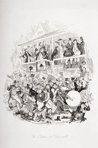The Election At Eatanswill. Illustration From The Charles Dickens Novel The Pickwick Papers By H. K. Browne Known As Phiz
