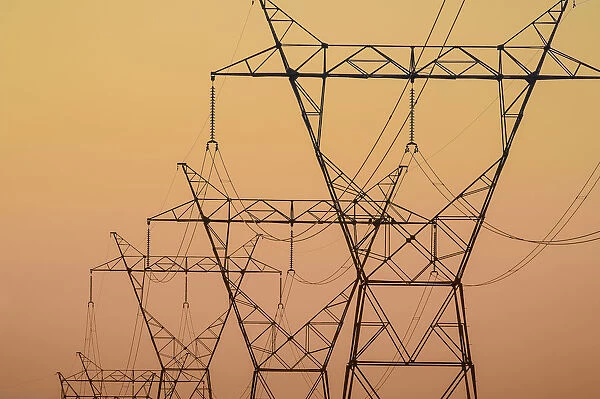 Electrical transmission towers at sunset; Ohio united states of america