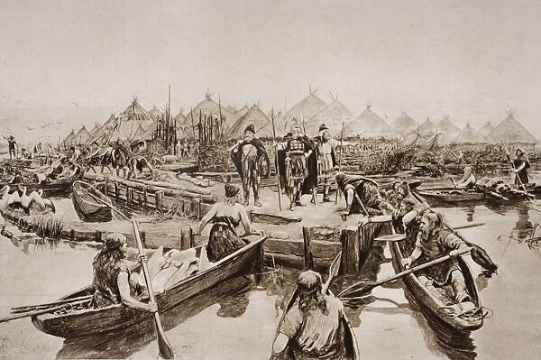 England 2, 000 Years Ago. The Landing Stage Of Prehistoric Lake Village Near Glastonbury. From A Reconstructuin Drawing By A. Forrestier From The Book The Outline Of History By H. G. Wells Volume 1, Published 1920