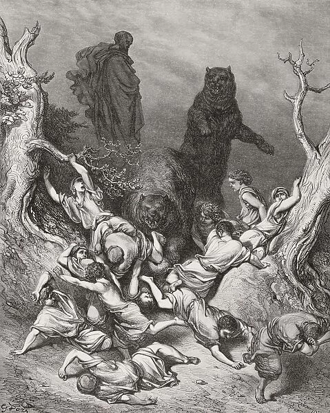 Engraving From The Dore Bible Illustrating 2 Kings Ii 23 And 24 The Children Destroyed By Bears By Gustave Dore 1832-1883 French Artist And Illustrator