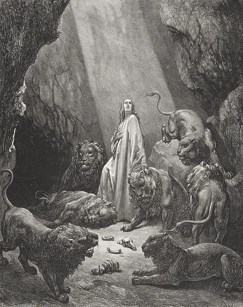 Engraving From The Dore Bible Illustrating Daniel Vi 16 And 17 Daniel In The Den Of Lions By Gustave Dore 1832-1883 French Artist And Illustrator