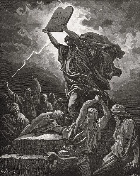 Engraving From The Dore Bible Illustrating Exodus Xxxii 19 Moses Breaking The Tables Of The Law By Gustave Dore 1832-1883 French Artist And Illustrator