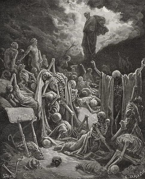 Engraving From The Dore Bible Illustrating Ezekiel Xxxvii 1 And 2 The Vision Of The Valley Of Dry Bones By Gustave Dore 1832-1883 French Artist And Illustrator
