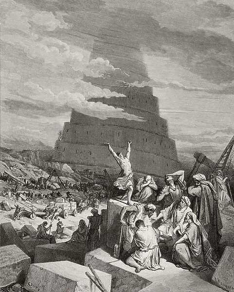 Engraving From The Dore Bible Illustrating Genesis Xi 7 To 9 The Confusion Of Tongues By Gustave Dore 1832-1883 French Artist And Illustrator