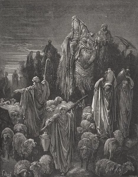 Engraving From The Dore Bible Illustrating Genesis Xlvi 5 To 7 Jacob Goeth Into Egypt By Gustave Dore 1832-1883 French Artist And Illustrator
