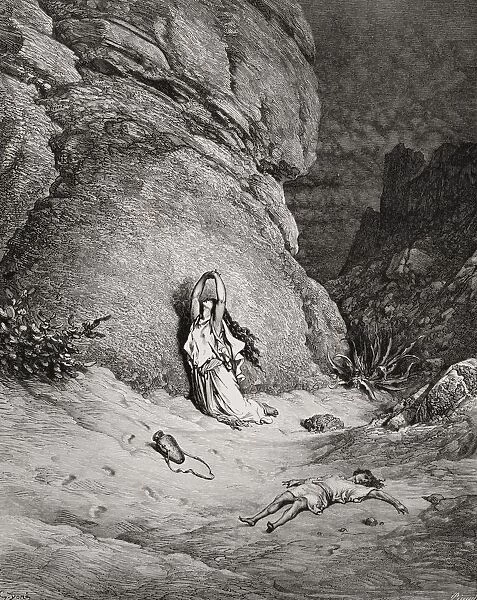 Engraving From The Dore Bible Illustrating Genesis Xxi 14 To 19 Hagar And Ishmael In The Desert By Gustave Dore 1832-1883 French Artist And Illustrator