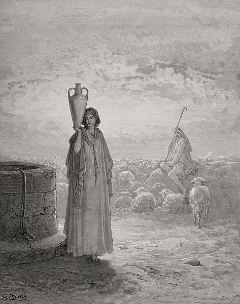 Engraving From The Dore Bible Illustrating Genesis Xxix 20 Jacob Keeping Labans Flocks By Gustave Dore 1832-1883 French Artist And Illustrator