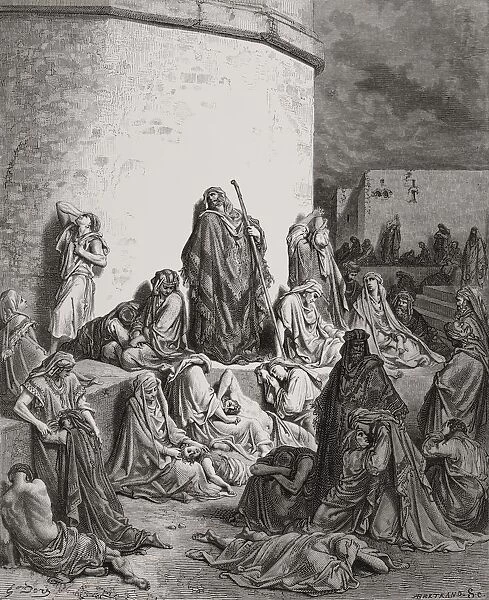 Engraving From The Dore Bible Illustrating Lamentations I 1 And 2 The People Mourning Over The Ruins Of Jerusalem By Gustave Dore 1832-1883 French Artist And Illustrator