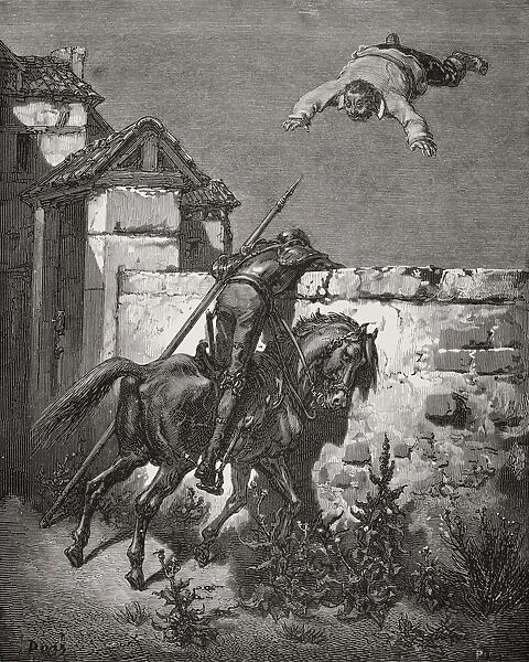 Engraving By Gustave Dore 1832-1883 French Artist And Illustrator Of Sancho Panza Being Tossed In A Blanket From Don Quixote By Miguel De Cervantes Saavedra Part I Chapter 16
