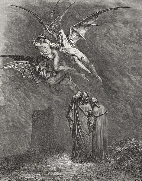 Engraving By Gustave Dore 1832-1883 French Artist And Illustrator For Inferno By Dante Alighieri Canto Ix Line 46