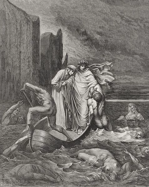 Engraving By Gustave Dore 1832-1883 French Artist And Illustrator For Inferno By Dante Alighieri Canto Viii Lines 39 Tp 41