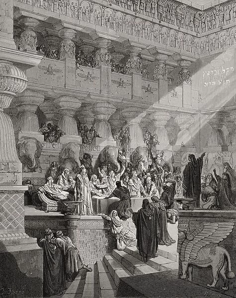 Engraving Illustrating Daniel V 25 To 28 Of Daniel Interpreting The Writing On The Wall From The Dore Bible By Gustave Dore 1832-1883 French Artist And Illustrator