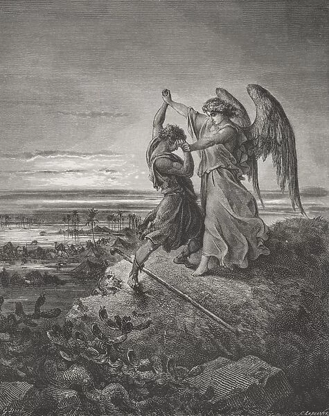 Engraving From The The Dore Bible Illustrating Genesis Xxxii 24 To 32 Jacob Wrestling With The Angel By Gustave Dore 1832-1883 French Artist And Illustrator